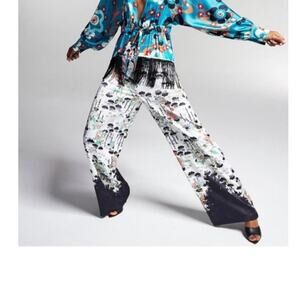 Misa Hylton x INC Wide Leg Satin High Rise Printed Pants Size M